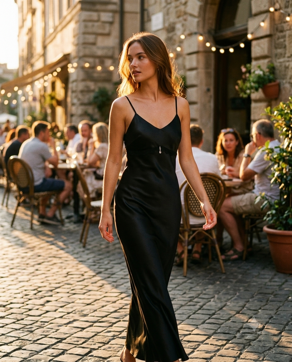 The Midnight Satin Slip Gown